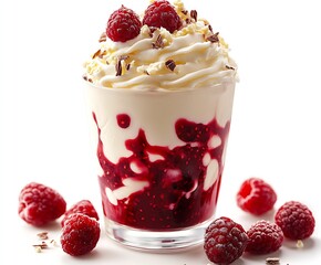Poster - Delicious Dessert Parfait with Raspberries Cream and Chocolate Toppings for Sweet Treat Lovers : Generative AI