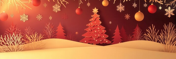Aufkleber - Festive paper cutout with snowflakes and a glowing tree creating a warm holiday atmosphere Generative AI