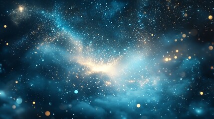 Poster - Mystical Cosmic Blue and Gold Background with Stars and Light Effects for Dreamy Ambiance : Generative AI