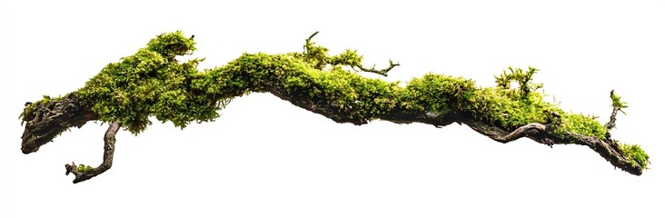 Aufkleber - Moss Covered Branch Artistic Display of Nature's Greenery on White Background : Generative AI