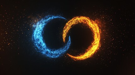 Aufkleber - Vibrant Energy Waves of Fire and Ice Representing Opposing Elements Together : Generative AI