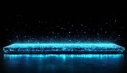 Fototapete - Stunning Blue Sparkling Surface with Light Effects on Dark Background for Technology and Innovation : Generative AI
