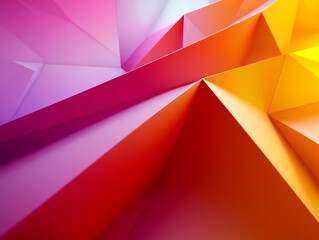 Fototapete - Dynamic Low Poly Design in Pink Orange and Yellow Shades : Generative AI