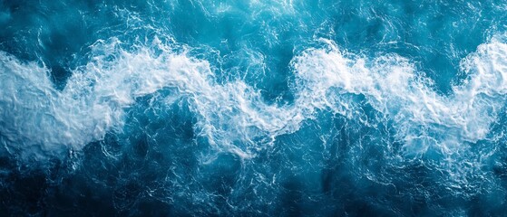 Aufkleber - Aerial View of Turbulent Blue Ocean Waves Crashing Against Each Other : Generative AI