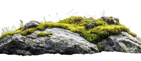 Poster - Moss Covered Stone Surface with Greenery Highlighting Natural Rustic Appeal : Generative AI