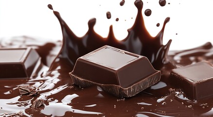Aufkleber - Rich Dark Chocolate Bar with Melted Chocolate and Splash Effect : Generative AI