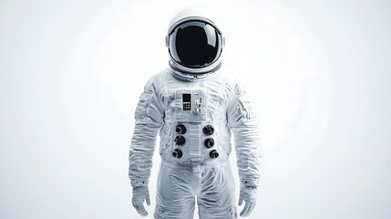 Wall Mural - A solitary astronaut in a white space suit stands against a light background, embodying exploration and the mysteries of space.