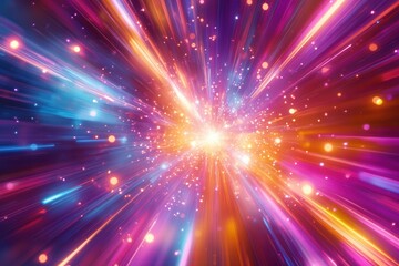 Poster - Bright neon explosion creating a dynamic movement of colors and light in an abstract background filled with surprises Generative AI