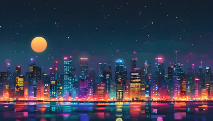 neon cityscape at night