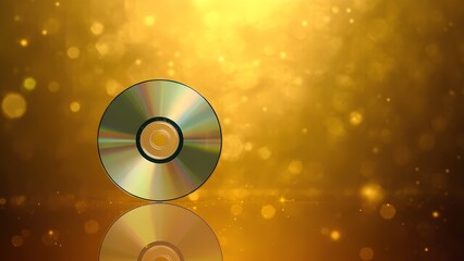Poster - Golden cd reflecting light digital art abstract background studio setting close-up artistic concept for visual appeal