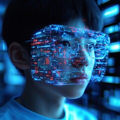 Poster - Young boy with a futuristic and imaginative face design representing creativity and innovation