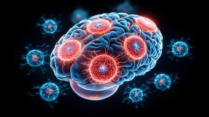 Poster - Detailed illustration of a brain with numerous cells signifying complexity and functionality of mind