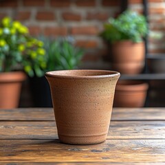 Poster - Elegant pot resting on a table surrounded by natural light highlighting its design and texture