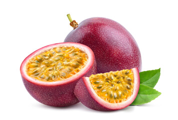 Wall Mural - passion fruit with cut in half isolated on white.