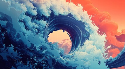 Poster - Majestic ocean wave cresting with white foam under a clear blue sky on a sunny day at the beach