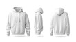 © Aadam - Front, back and side view of white hoodie against a white background.