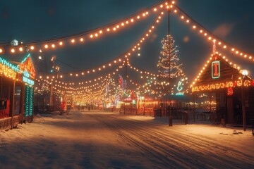 Poster - Illuminated street scene featuring a grand christmas tree surrounded by festive holiday lights