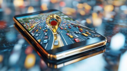 Poster - Smartphone GPS Navigation App  City Traffic Map  Location Pin  Modern Technology