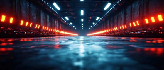 Poster - Stunning tunnel illuminated with bright lights leading to a mysterious and captivating space beyond