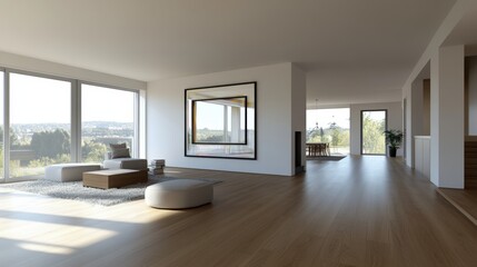 Poster - Bright living room with a large window allowing natural light to fill the space creating a welcoming environment