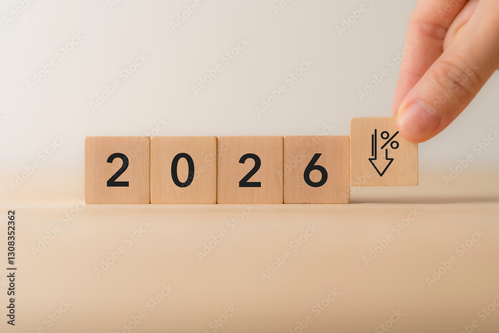 2026 Economic Decline Concept. Wooden blocks displaying "2026," with ...