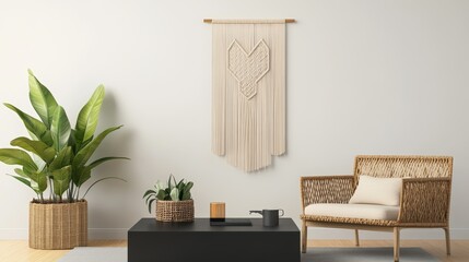 Poster - Contemporary living room showcasing a stylish chair and beautiful plant creating a relaxing and inviting space