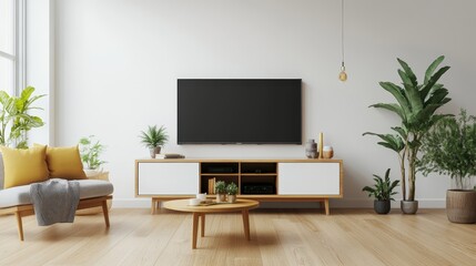 Poster - Cozy living room featuring a modern tv cabinet with ample storage space and a couch for comfortable viewing experience