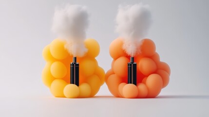 Aufkleber - Two vibrantly colored smoke bombs emitting colorful smoke against a white background for visual impact