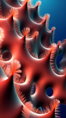 Poster - A red and blue image of a plant with red spikes. The spikes are in different sizes and are arranged in a spiral pattern