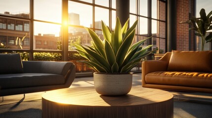 Poster - A cozy living room featuring a comfortable couch and lively plant creating a relaxing and inviting environment