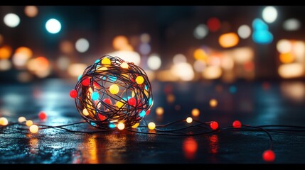 Poster - Beautiful string ball with lights in the background enhancing the ambiance and aesthetic of the surrounding space