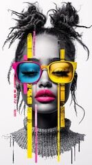 Poster - pop art digital collage, vibrant and bold color contrasts, mix of comic book elements and contempora