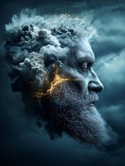 Poster - mythological epic digital collage, ancient gods and warriors emerging from stormy seas, golden divine auras surrounding legendary figures, surreal historical fusion, dramatic lighting, painterly