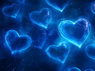 Aufkleber - seamless background of glowing blue hearts, each heart glowing with a soft electric light, set again