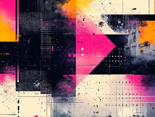 Poster - Abstract background with geometric shapes in a grid pattern, sharp contrasting colors of black, white, and neon, creating a modern digital look