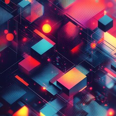 Aufkleber - Abstract geometric background with layered 3D shapes, bold color contrasts, and intricate lines, evoking a hightech, futuristic atmosphere