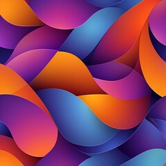 Poster - Abstract geometric shapes in a seamless pattern, vivid colors of orange, purple, and turquoise, smooth curves and sharp edges, highdefinition design