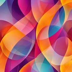 Poster - Abstract geometric shapes in a seamless pattern, vivid colors of orange, purple, and turquoise, smooth curves and sharp edges, highdefinition design