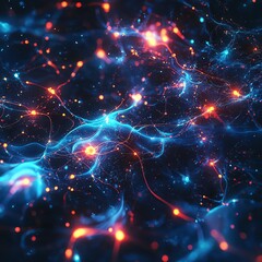 Aufkleber - Abstract neural network with vibrant glowing connections between neurons, interconnected pathways and bright neon colors, hightech brain design