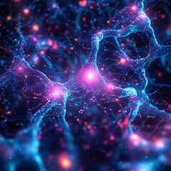 Poster - Abstract neural network with vibrant glowing connections between neurons, interconnected pathways and bright neon colors, hightech brain design