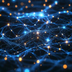 Aufkleber - Hightech neural network with glowing light connections, intricate digital pathways, deep learning concept, and futuristic design elements
