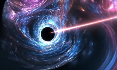 Wall Mural - Rotating and Curving Red Blue White Smoke Colored Hyperspace Tunnel Video