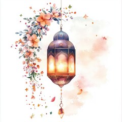 Aufkleber - Watercolor Hanging Lantern with Floral Decoration