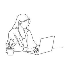 Aufkleber - Woman Working Laptop Minimalist Line Art Single Drawing
