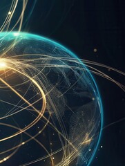 Poster - Modern abstract background with a stylized globe and glowing lines symbolizing international relations and connections Generative AI
