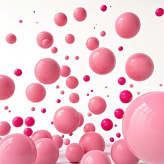 Poster - Pink Sphere Abstract Composition 3D Render of Glossy Bubbles, Abstract Background, Floating Spheres Abstract, 3D render
