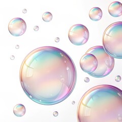 Poster - Pastel Rainbow Bubbles 3D Render, Floating Spheres, Abstract Design, Iridescent, Digital Art, Bubble Texture Bubbles, Abstract Art