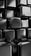 Poster - Abstract Dark Gray and Black Glossy Cubes 3D Texture Background