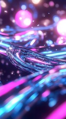 Poster - Abstract Glowing Neon Lines Swirling in Dark Space with Pink and Blue Lights