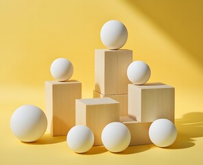 Poster - Wooden Blocks & Balls on Yellow Background